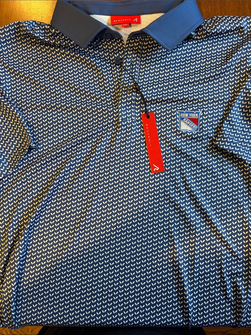 Men's Blue Patterned Polo with New York Rangers Crest